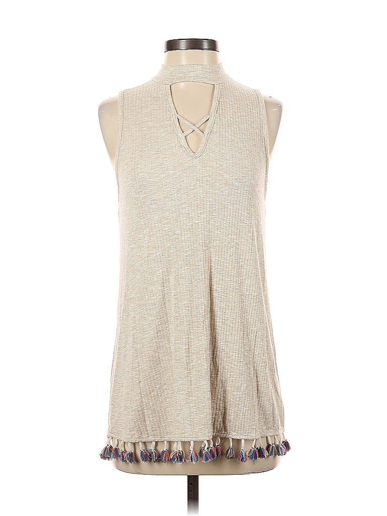 Pre-owned Lazy Sundays Sleeveless Top Tan Halter Neckline Tops In Brown