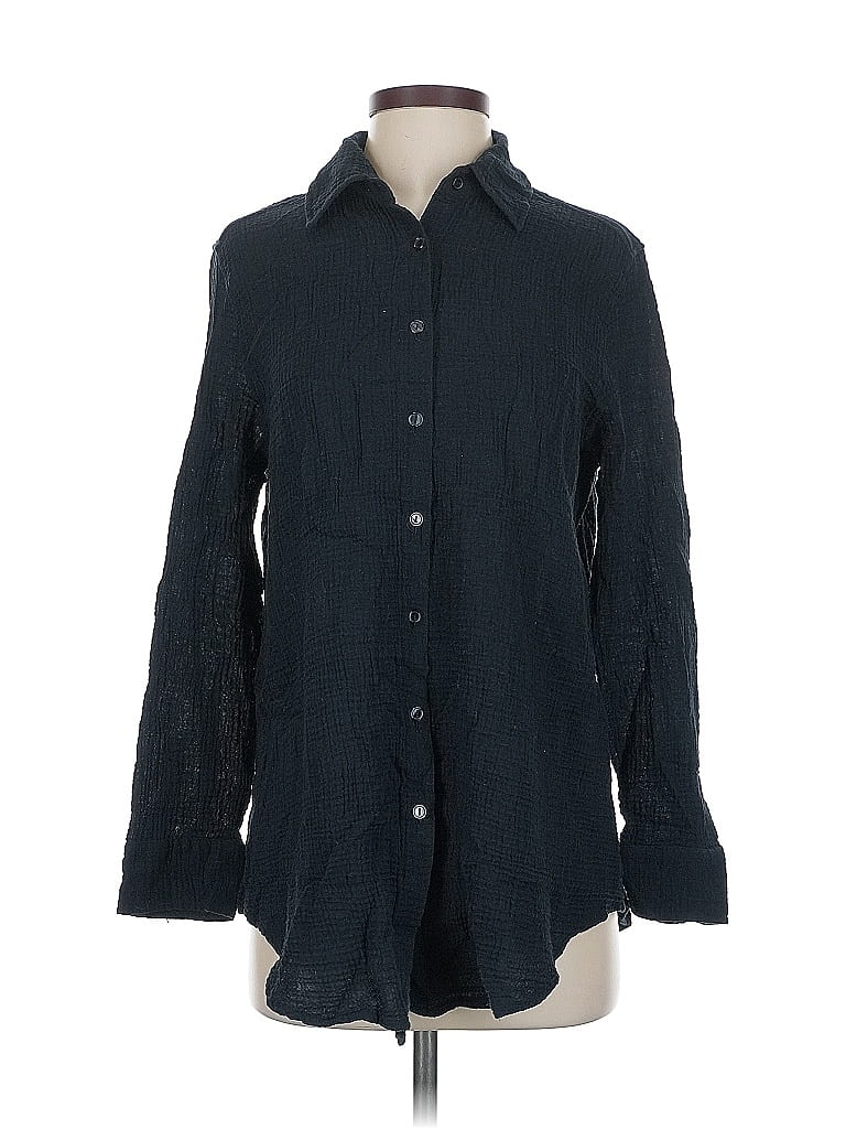 Pre-owned Andie Long Sleeve Button Down Shirt In Black