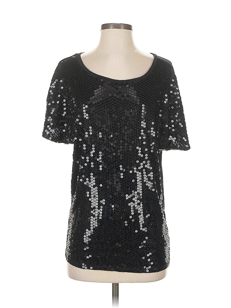 Pre-owned Velvet Short Sleeve Top Black Scoop Neck Tops