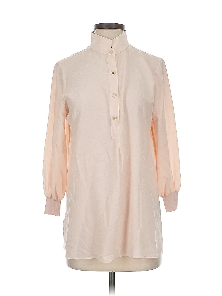 Pre-owned Lafayette 148 3/4 Sleeve Silk Top Ivory High Neck Tops In White