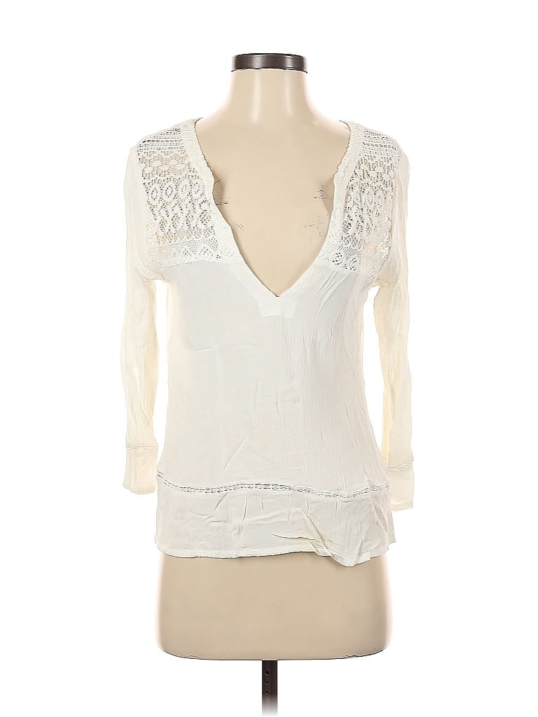 Pre-owned Mng 3/4 Sleeve Top Ivory Plunge Neckline Tops In White