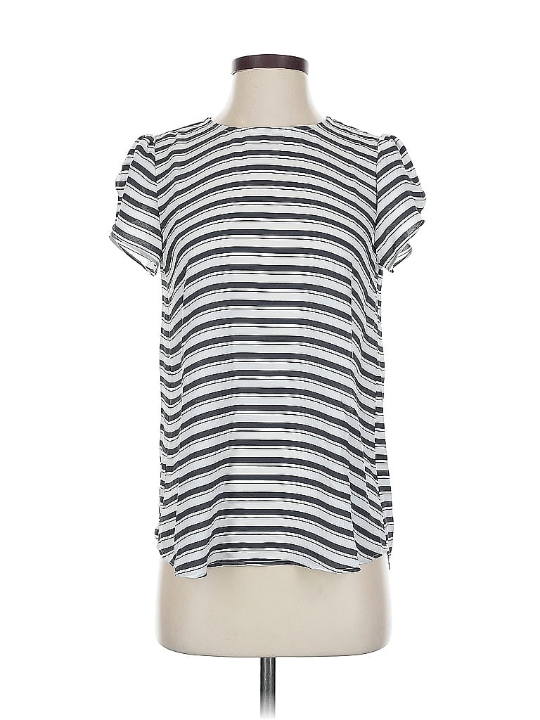 Pre-owned Ann Taylor Loft Short Sleeve Top White Stripes Pattern Boatneck Tops