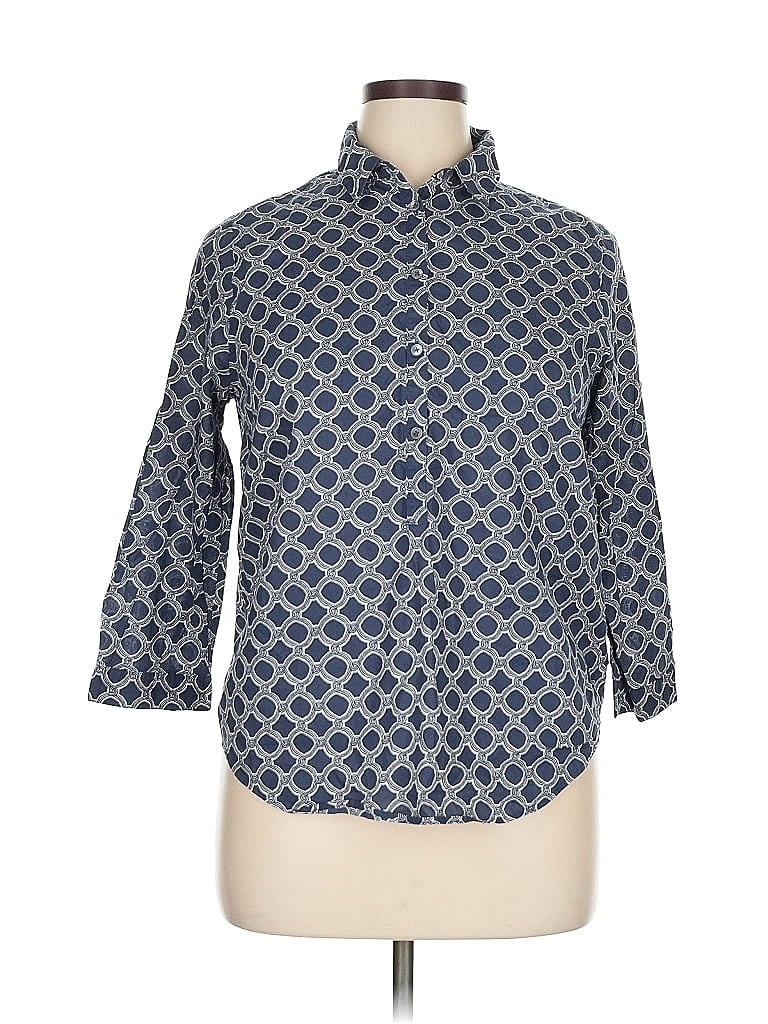 Pre-owned Lands' End 3/4 Sleeve Button Down Shirt In Blue
