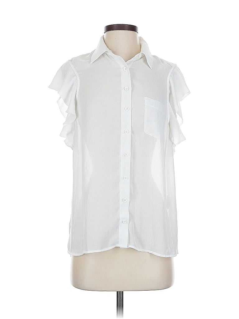 Pre-owned David Lerner Short Sleeve Blouse In White