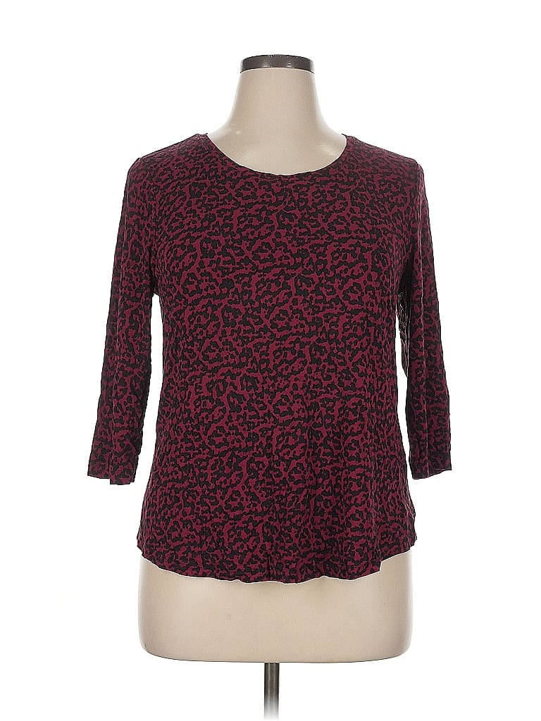 Pre-owned Jm Collection 3/4 Sleeve Top Burgundy Scoop Neck Tops
