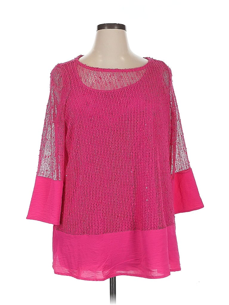 Pre-owned Nina Leonard 3/4 Sleeve Blouse In Pink