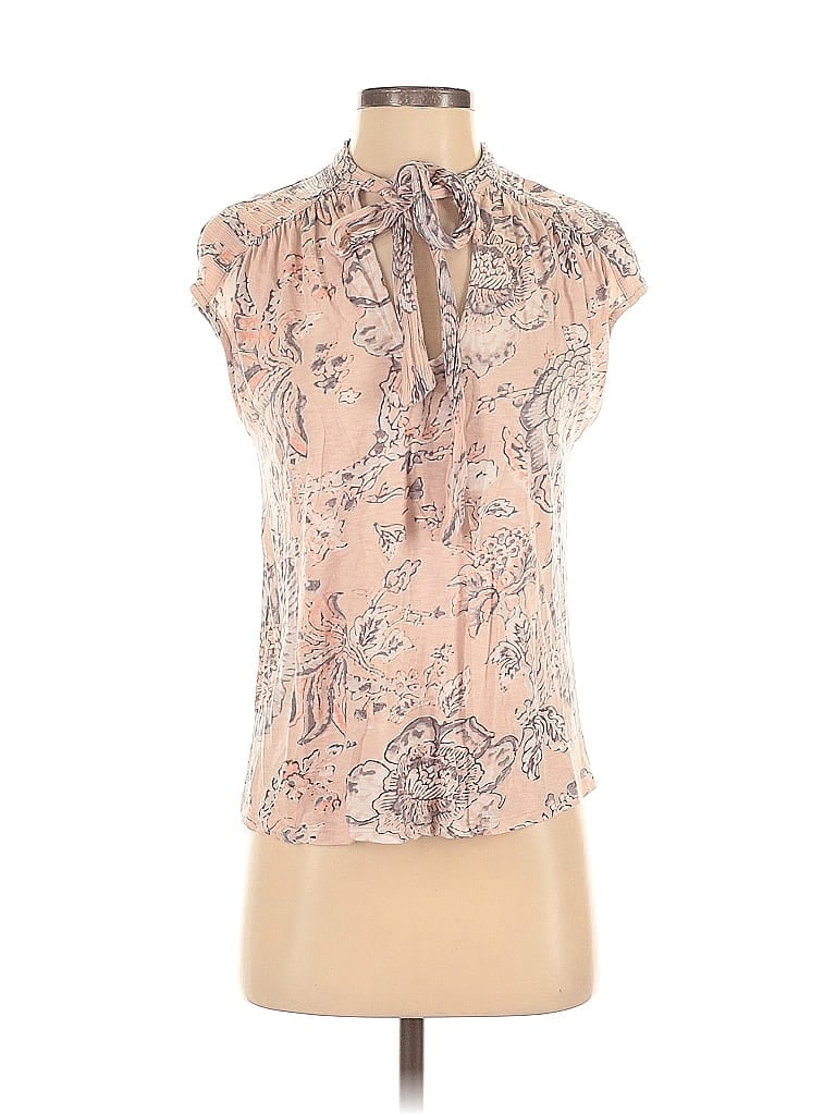 Pre-owned Lucky Brand Tank Top Pink Floral Pattern Tie Neck Tops