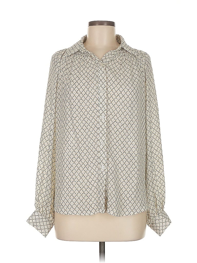 Pre-owned Max Studio Long Sleeve Blouse In White