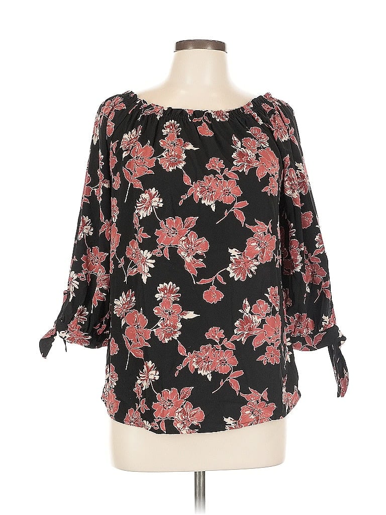 Pre-owned Timing 3/4 Sleeve Blouse In Black