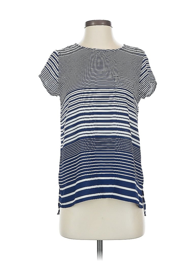 Pre-owned The Limited Short Sleeve Top Blue Stripes Pattern Boatneck Tops