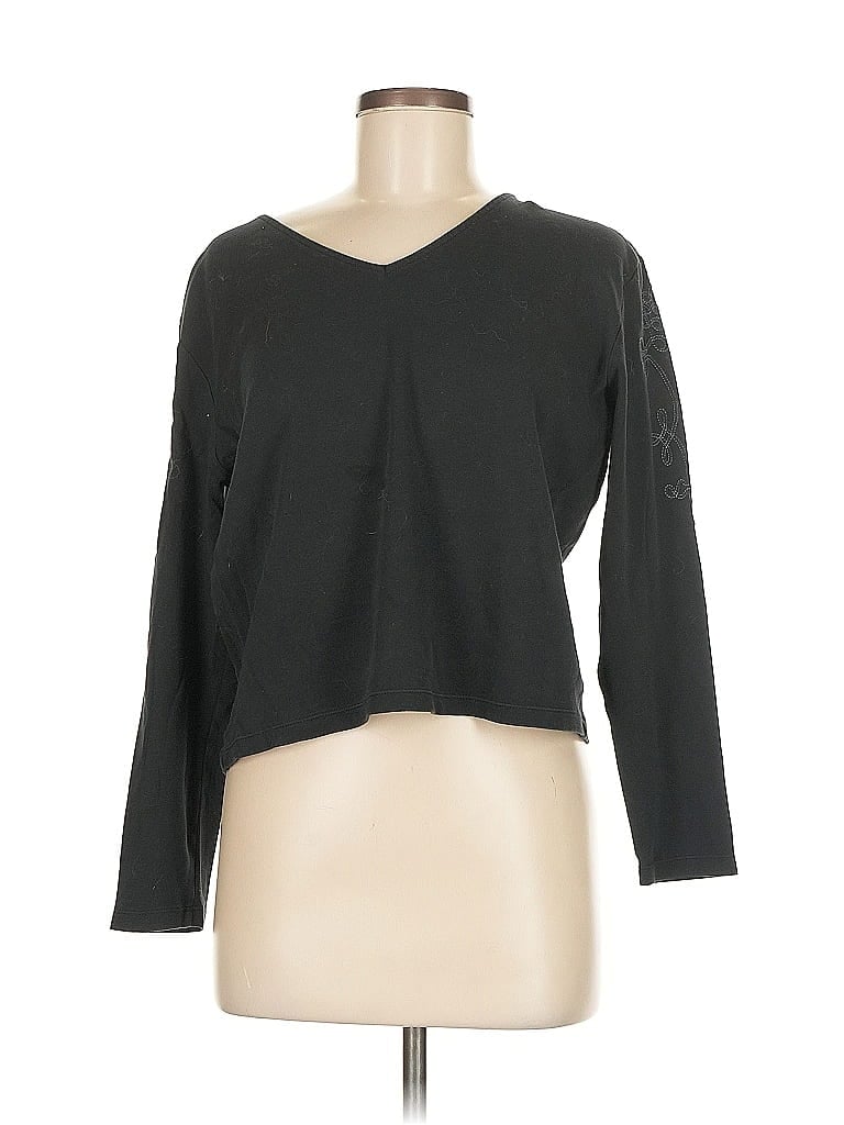 Pre-owned Dana Buchman Long Sleeve Top Gray V Neck Tops