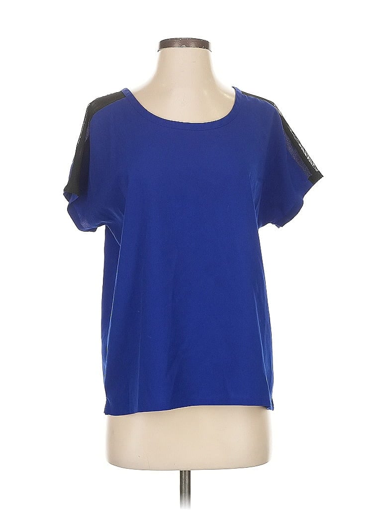 Pre-owned Tahari Short Sleeve Top Blue Cold Shoulder Neckline Tops