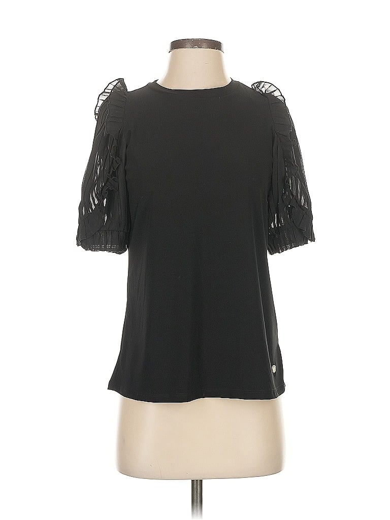 Pre-owned Anne Klein Short Sleeve Top Black Cold Shoulder Neckline Tops