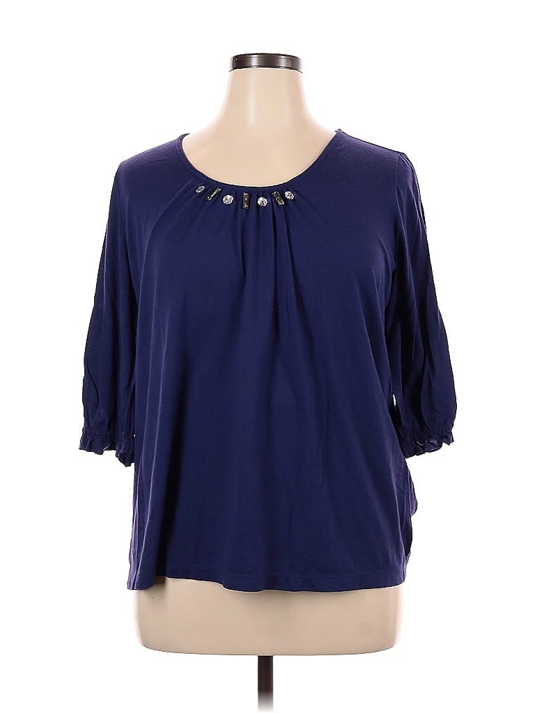 Pre-owned Daisy Fuentes 3/4 Sleeve Blouse In Blue