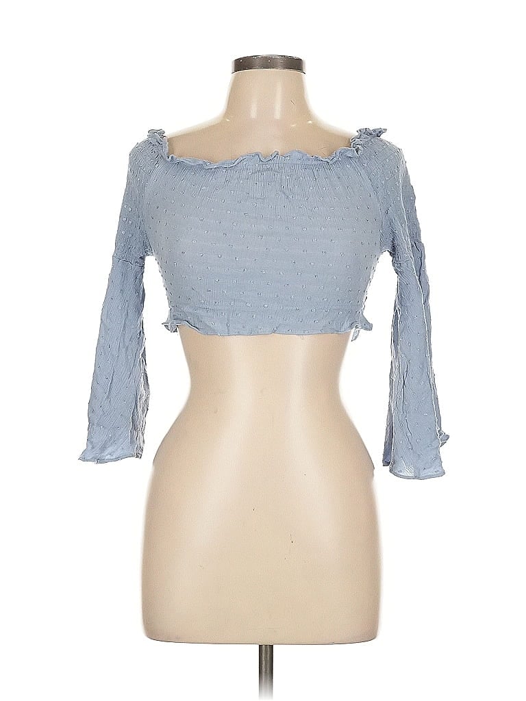 Pre-owned She + Sky 3/4 Sleeve Top Blue Sweetheart Neckline Tops