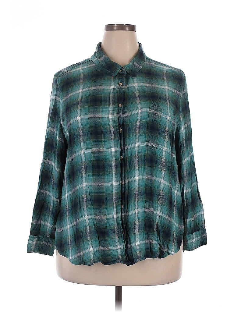 Pre-owned Lucky Brand 3/4 Sleeve Button Down Shirt In Green