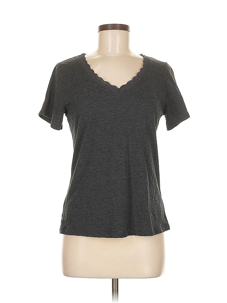 Pre-owned H&m Short Sleeve Top Gray V Neck Tops