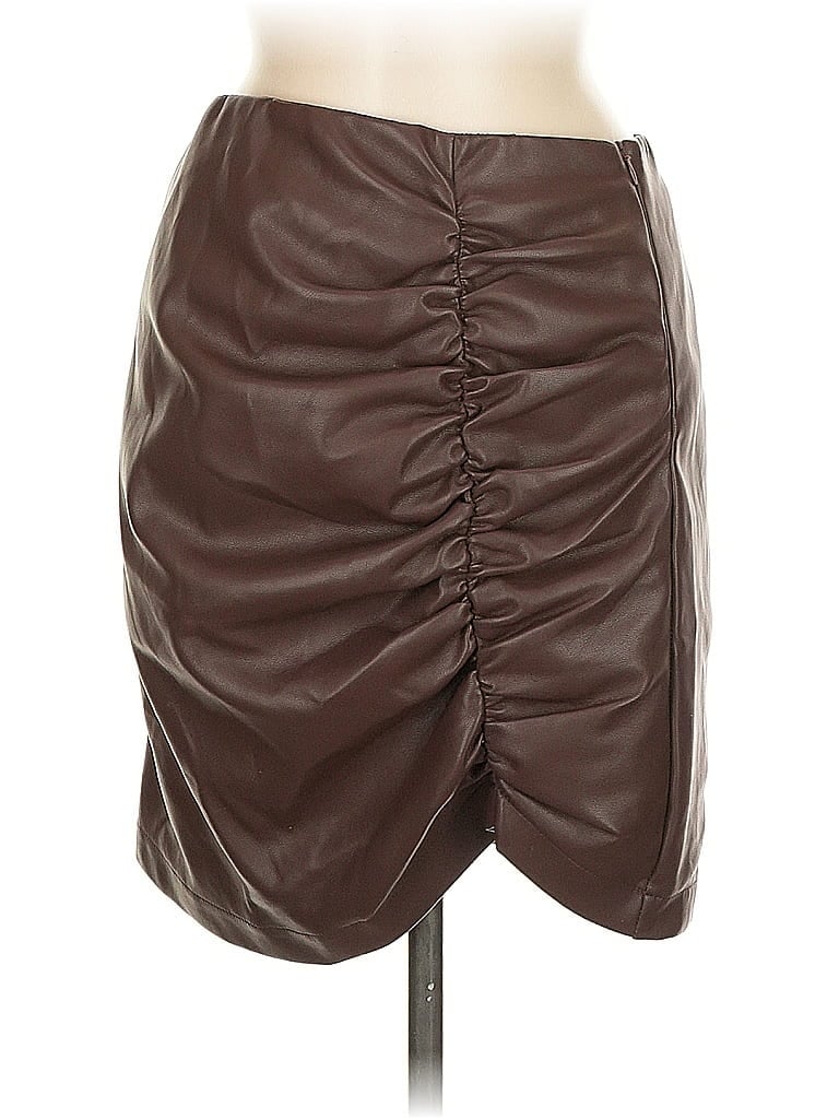Pre-owned Allie Rose Faux Leather Skirt In Brown