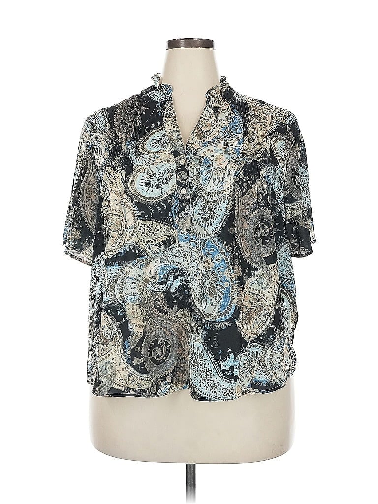 Pre-owned T Tahari Short Sleeve Blouse In Blue
