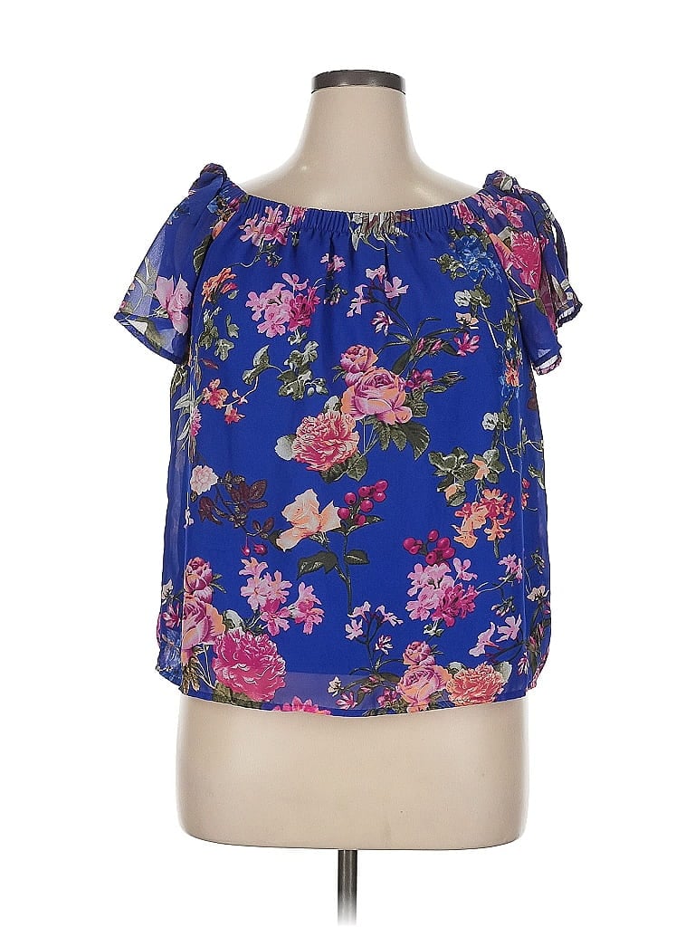 Pre-owned Kaileigh Short Sleeve Blouse In Blue