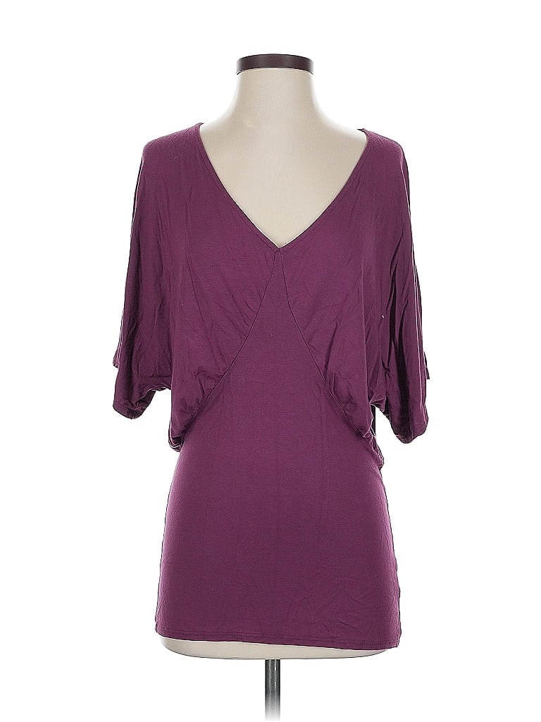 Pre-owned Ella Moss Short Sleeve Top Purple V Neck Tops