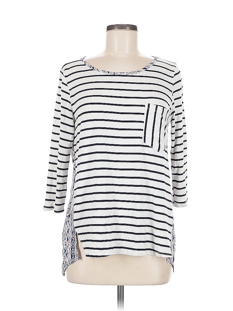 Pre-owned Potter's Pot 3/4 Sleeve Top White Boatneck Tops