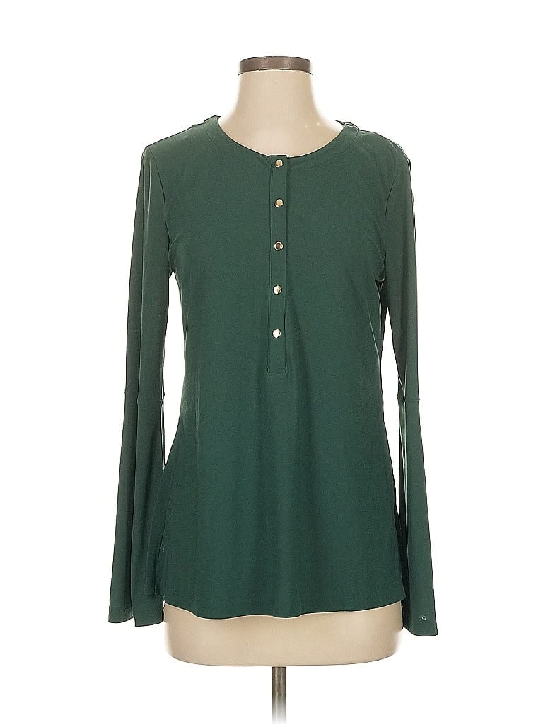 Pre-owned Dana Buchman Long Sleeve Blouse In Green