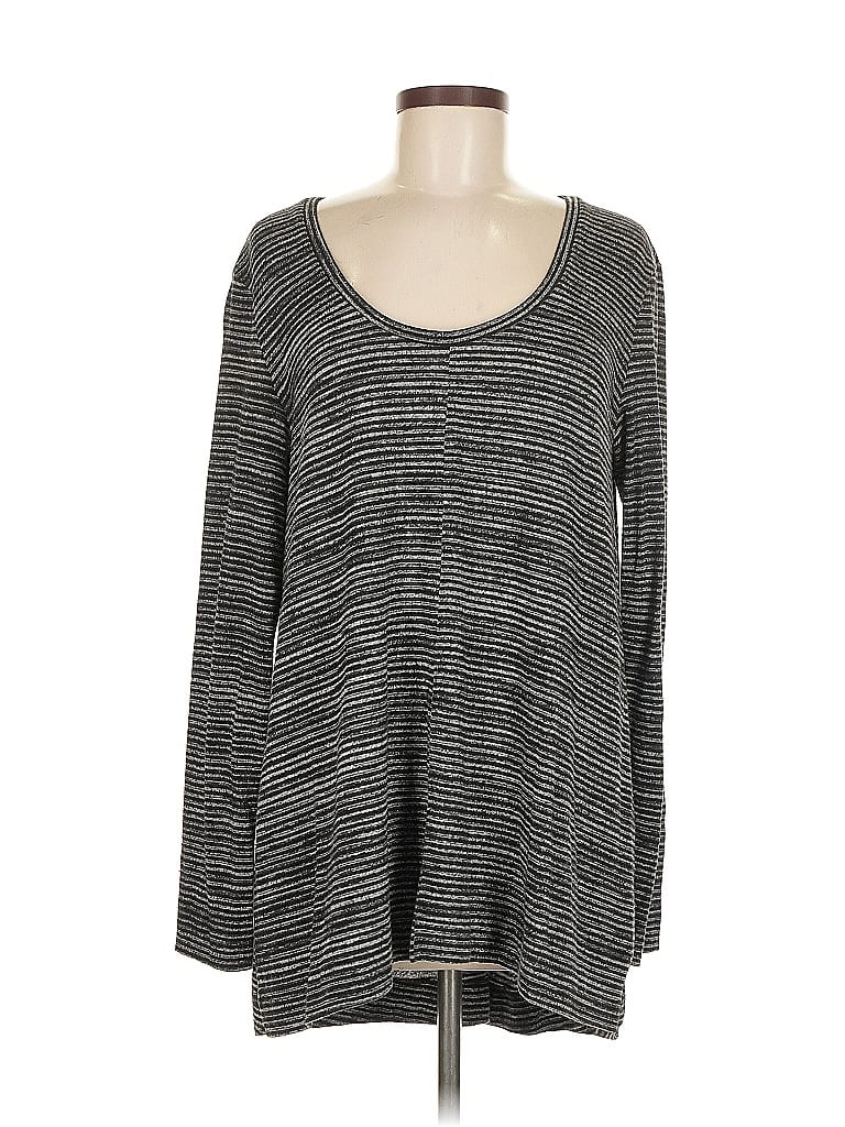 Pre-owned Caslon Long Sleeve Top Gray Scoop Neck Tops