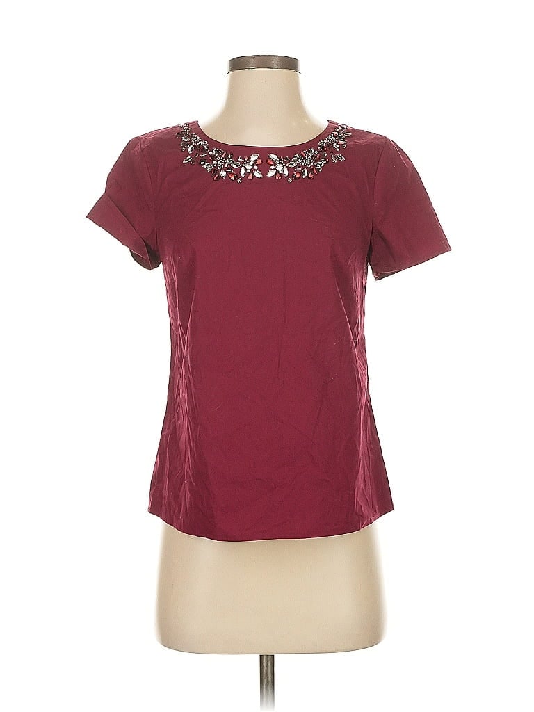 Pre-owned J.crew Factory Store Short Sleeve Top Burgundy Keyhole Neckline Tops