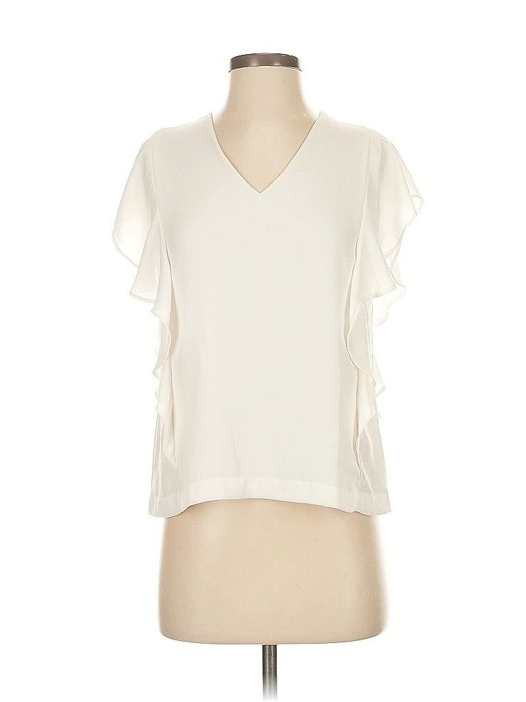 Pre-owned Ann Taylor Factory Short Sleeve Blouse In White