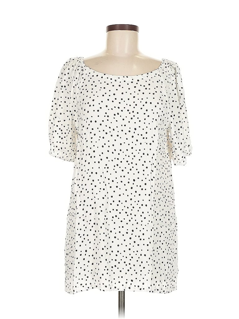 Pre-owned Ann Taylor Loft 3/4 Sleeve Top Ivory Square Neckline Tops In White