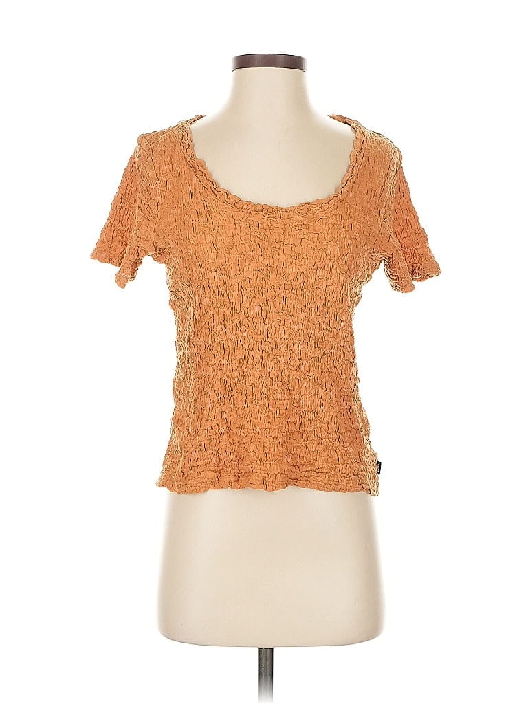 Pre-owned Dkny Short Sleeve Top Orange Scoop Neck Tops