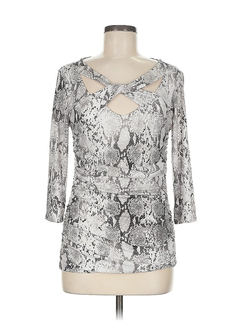 Pre-owned Jennifer Lopez 3/4 Sleeve Top Silver Keyhole Neckline Tops