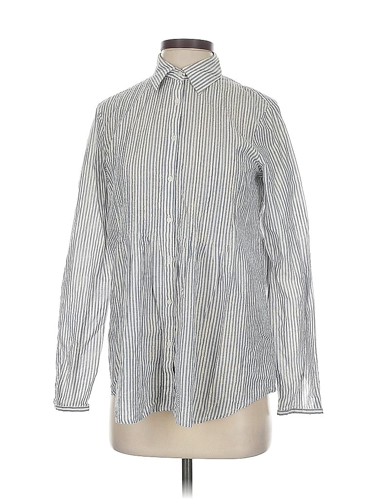 Pre-owned Lands' End Long Sleeve Button Down Shirt In Silver