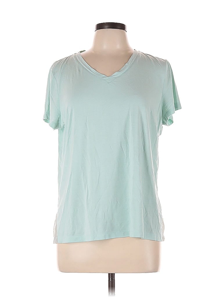 Click to view more detailed imagery on our partner's website Pre-owned Jockey Short Sleeve Top Teal V Neck Tops In Blue