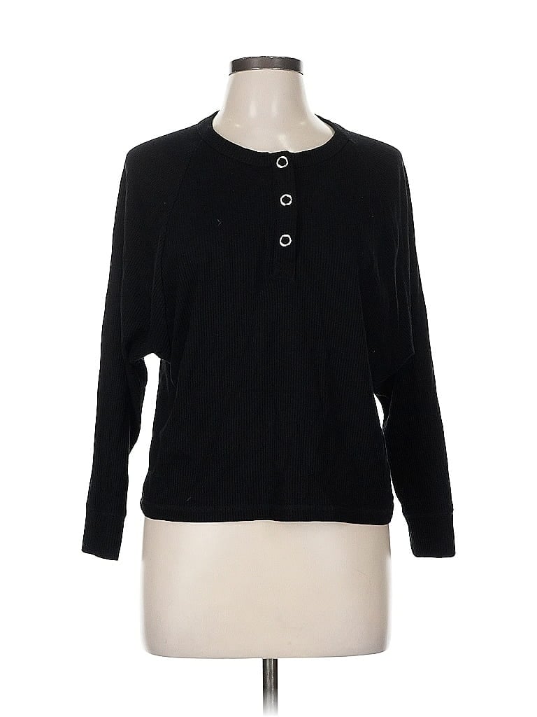 Pre-owned Chaser Long Sleeve Henley Shirt In Black
