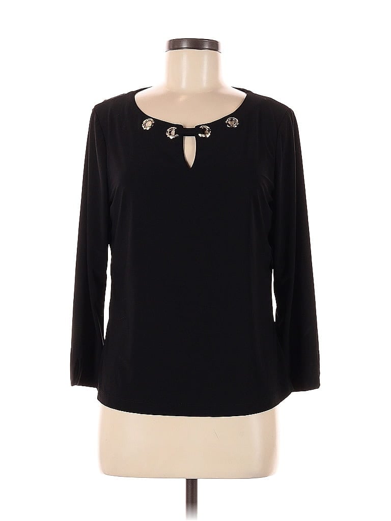 NINE WEST Pre-owned 3/4 Sleeve Top Black Keyhole Neckline Tops