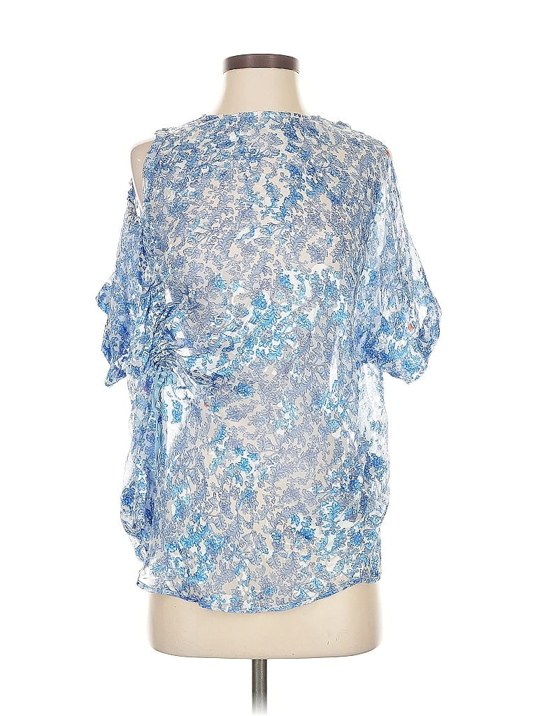Pre-owned Preen By Thornton Bregazzi 3/4 Sleeve Silk Top Blue Cold Shoulder Neckline Tops