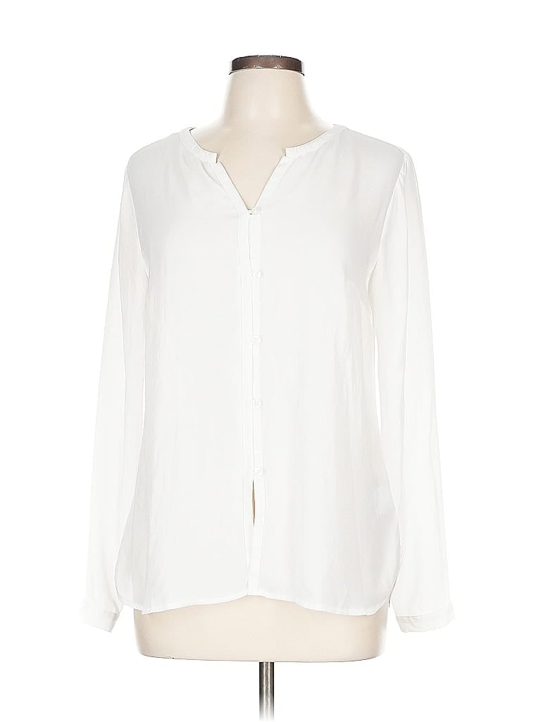 Pre-owned Lands' End Long Sleeve Blouse In White