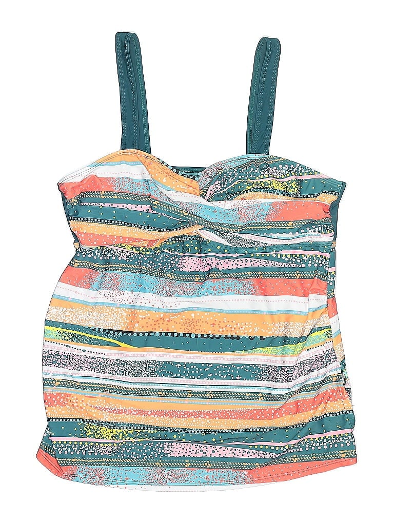 UNBRANDED Pre-owned Swimsuit Top Teal Print Pattern Swimwear In Blue