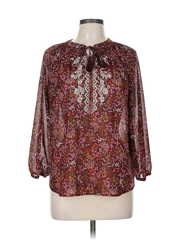 Pre-owned Mason & Belle 3/4 Sleeve Blouse In Burgundy