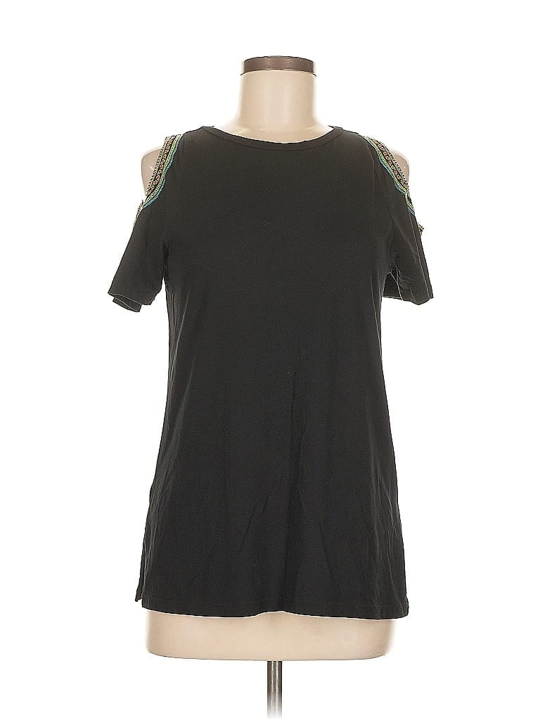 Pre-owned Ann Taylor Loft Short Sleeve Top Black Cold Shoulder Neckline Tops