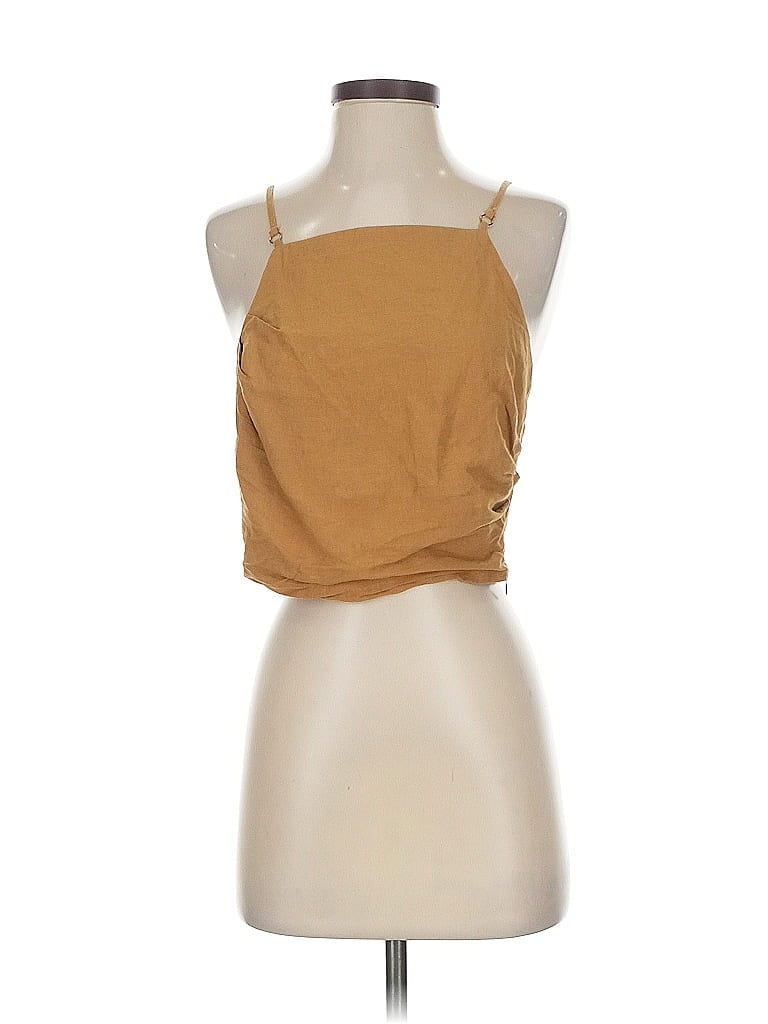 Pre-owned Zara Sleeveless Top Tan Halter Neckline Tops In Brown