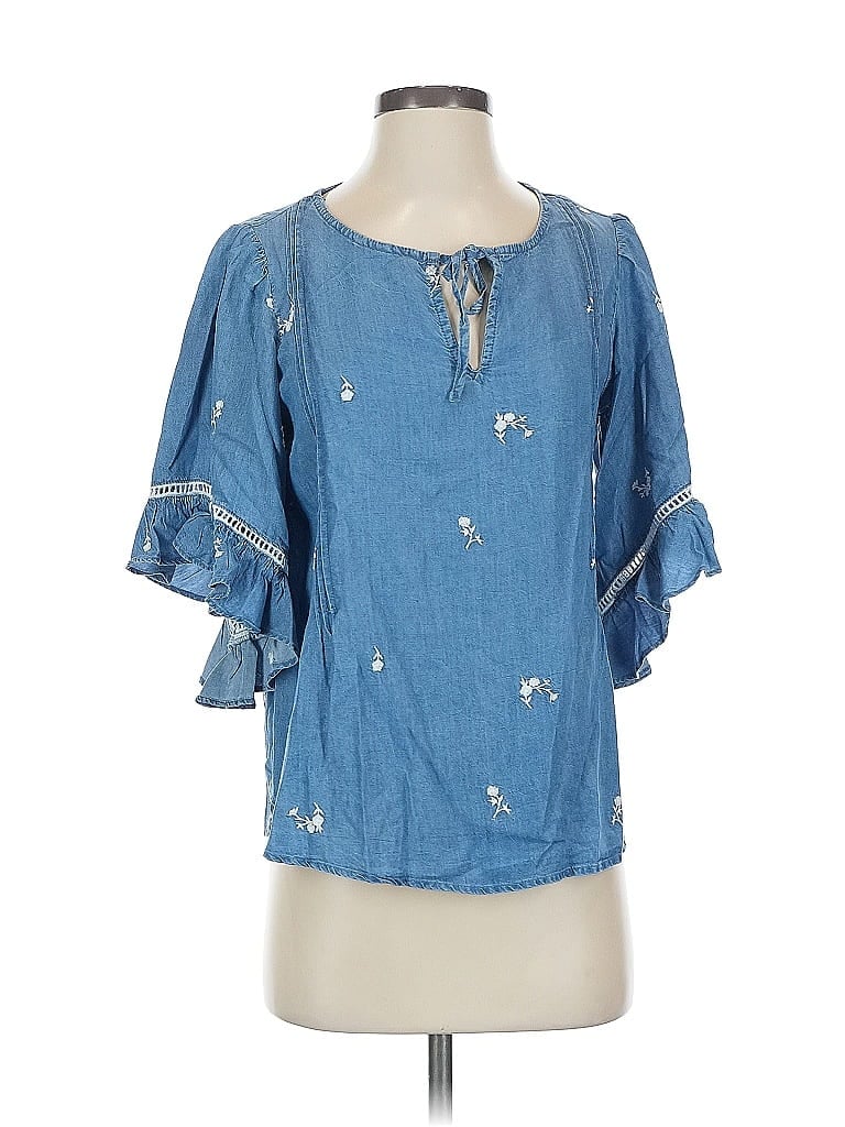 Pre-owned Lc Lauren Conrad Short Sleeve Blouse In Blue