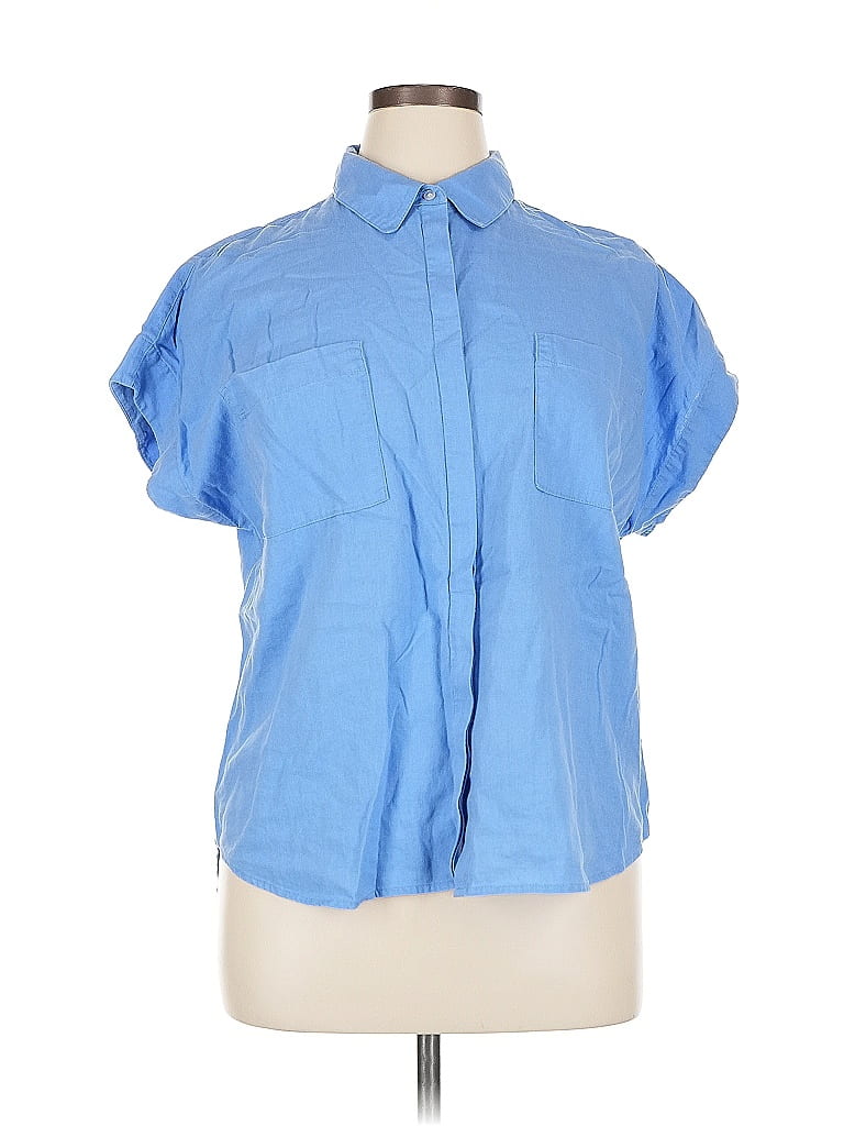 Pre-owned Caslon Short Sleeve Blouse In Blue