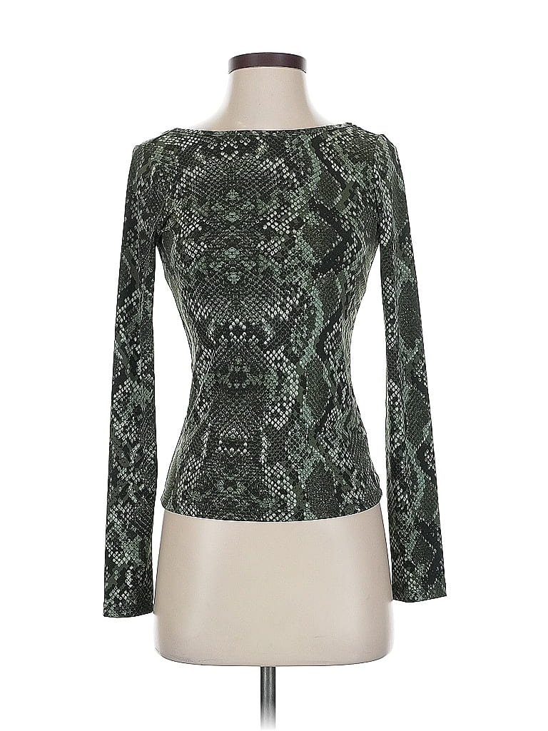 Pre-owned H&m Long Sleeve Top Green Boatneck Tops