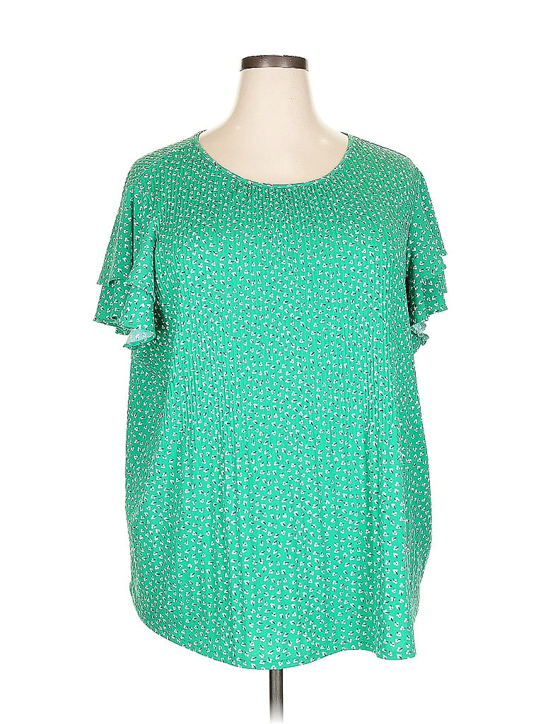 Pre-owned Adrianna Papell Short Sleeve Blouse In Green