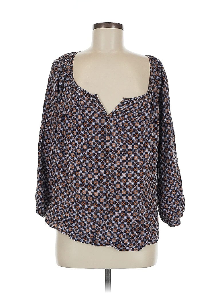 Pre-owned Amour Vert 3/4 Sleeve Silk Top Blue Square Neckline Tops