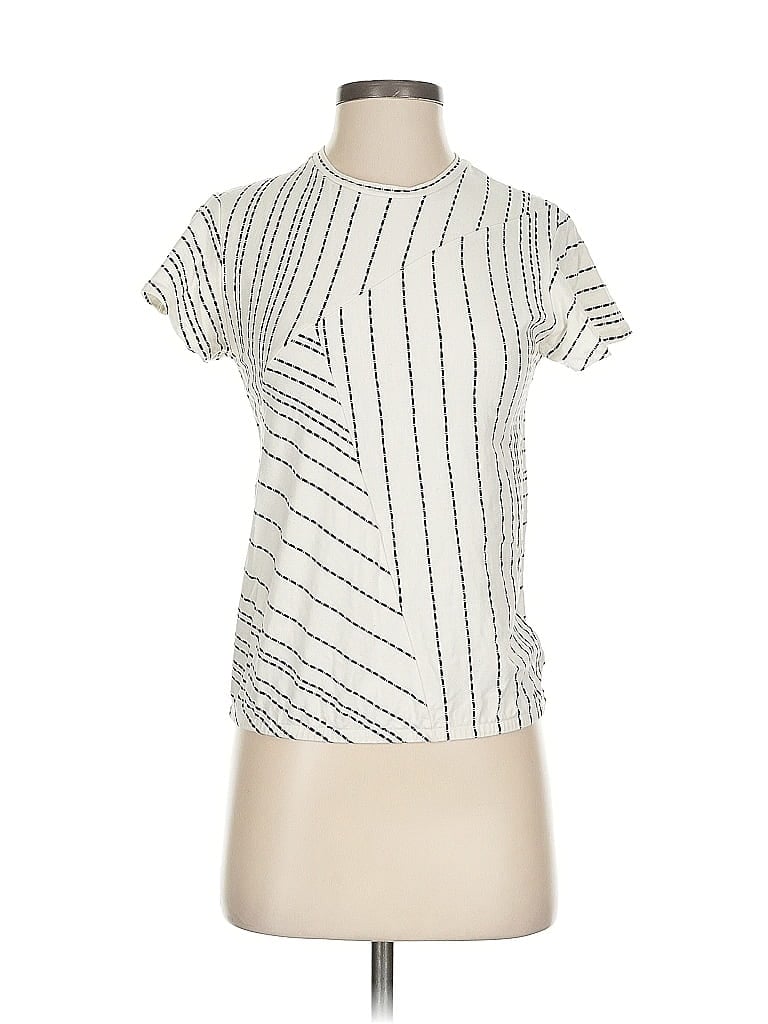 Pre-owned Left Coast By Dolan Short Sleeve Top Ivory Mock Neckline Tops In White