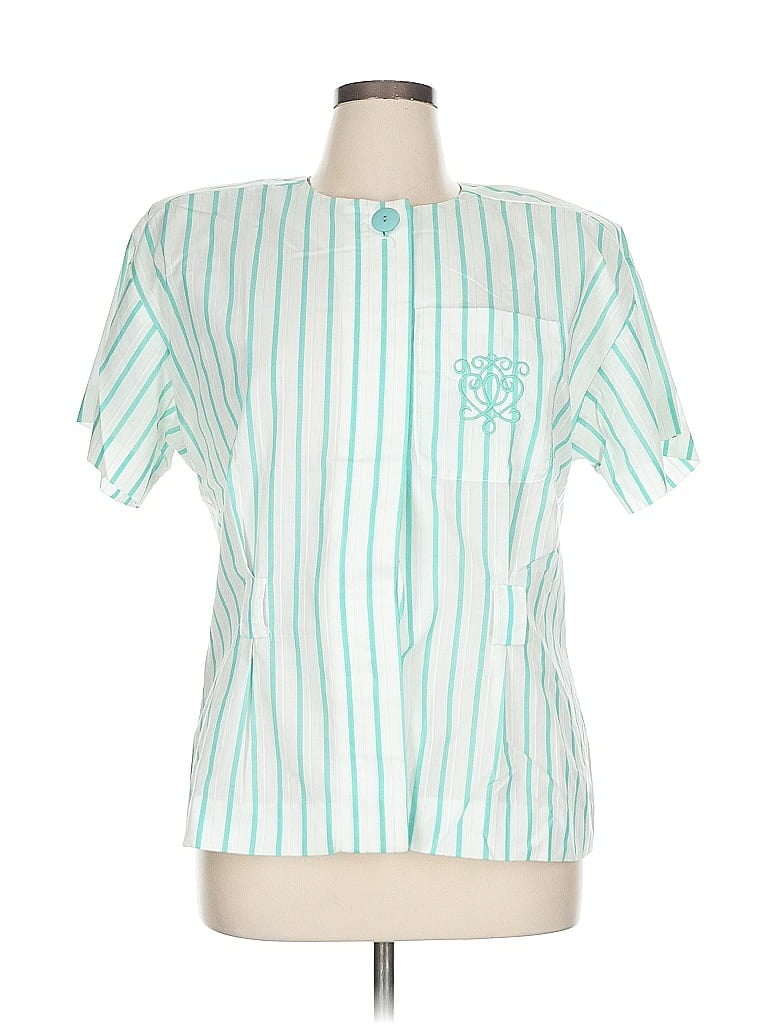 Pre-owned Leslie Fay Short Sleeve Blouse In Blue